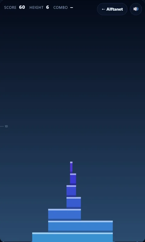 Overstack: a tower of blue blocks that gets narrower towards the top, ending in a very thin sliver